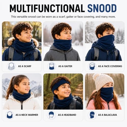 Octave® Winter Neck Warmer For Kids, Multifunctional Fleece Neck Gaiter Face Covering Mask Snood Scarf For Boy and Girls Cycling and Outdoor Sport (Navy) — view 5
