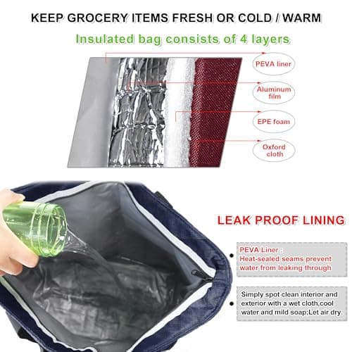 BeeGreen Insulated Cooler Bags for Picnic Grocery Travel Shopping Soft Cold Bag Large Collapsible Freezer Cooler Foldable Food Lunch Bag with Zipper Leak Proof Fish Bag Foam Cooler Gift Teal — view 3