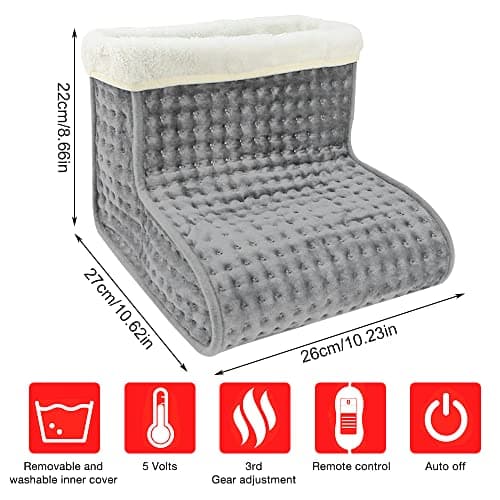 Electric Foot Warmer, CJBIN Cold Feet Warmers, Cosy Heated Foot Warmer with Removable Lining, Adjustable 10 Temperature Settings and 3 Timer Settings, Foot Heater Warmer for Winter Home Office, Grey — view 2