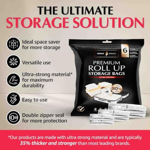 GENIE SPACE Roll-Up Vacuum Storage Bags Variety 6 Pack (2L + 2M + 2S) — view 2