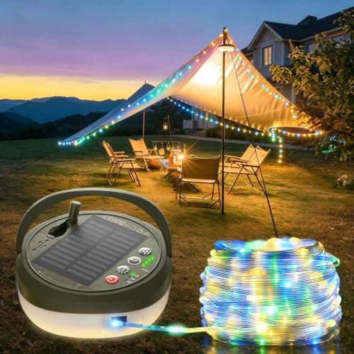 Glocusent Rechargeable Camping Light with 10m Camping String Light 130 LEDs