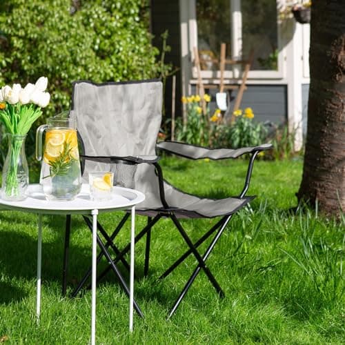 Harbour Housewares Folding Camping Chair - Beige - Pack of 1 - Canvas Outdoor Lawn Seat for Picnic, Garden, Beach, Hiking, Fishing — view 2