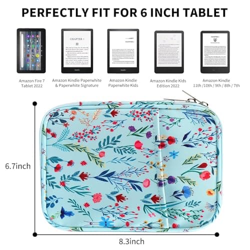 HoYiXi Universal Sleeve Bag for 6-6.8 inch E-Book Reader Compatible with 6.8" Kindle Paperwhite 2025-2012/6" All-new Kindle/Kobo/PocketBook,6" EReader With Anti-Drop Protective Cover,flower 2 — view 2