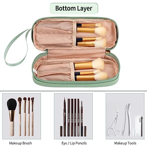 Clear Makeup Bag with Brushes Compartment Travel Toiletry Bag Green — view 4