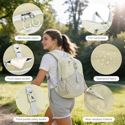 UtiaMiaoGonGo 15L Small Hiking Backpack for Men Women Lightweight Packable Backpack Foldable Casual Daypack for Camping Travel Outdoor, Beige — view 4