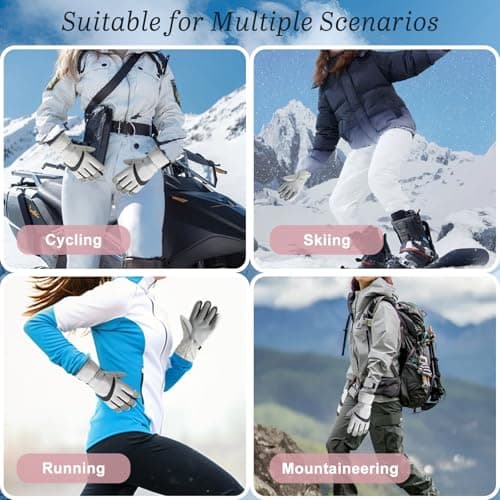 Andiker Women Waterproof Ski Gloves, Winter Touchscreen Thermal Gloves with Fleece, Windproof Snowboard Glove for Skiing Running and Cycling (white-black) — view 6