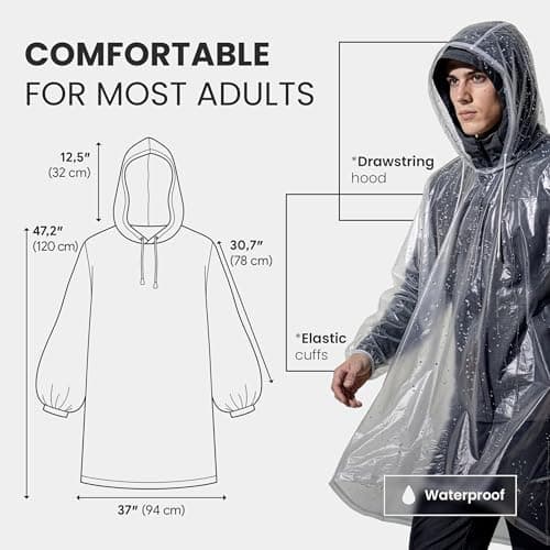 REDSTAR Clear Rain Ponchos for Adults - Disposable Clear Rain Poncho Adult Waterproof Pac a Mac for Women and Men - Adults Waterproof Emergency Disposable Raincoat Travel and Festival Accessories — view 2