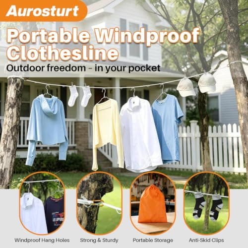Portable Clothesline for Travel, Windproof Clothing line with Hang Hole, Outdoor & Indoor Laundry Drying with Clothes Clips Camping Accessories — view 2