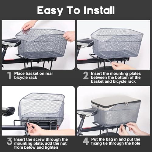 Rear Basket, Metal Bike Rack, Easy to Assemble, Waterproof Rain Cover, Luggage Bag — view 5