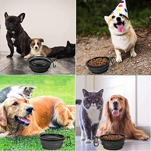 Collapsible Dog Bowl,Collapsible Dog Water Bowls for Cats Dogs, Portable Pet Feeding Watering Dish,Portable Dog Water Food Bowl with Carabiner (Medium(650ML), Black) — view 4