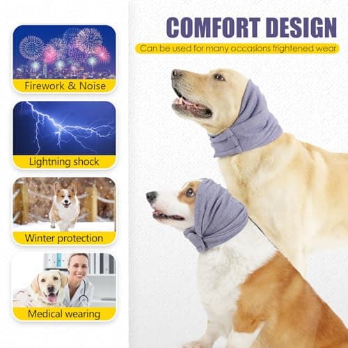 Anlitent Original Calming Dog Ear Headband,Head Ear Cover Protective Puppy Neck and Ears Warmer, Dog Ear Muffs & No Shake Ear Wrap for Comfort for Thunder Winter Firework Noise Bathing (Purple, Small) — view 3