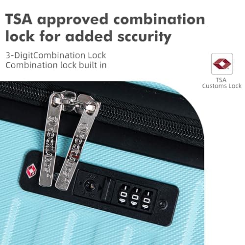 Rocklands Large Suitcase Hard Shell Lightweight 4 Dual Spinner Wheels Trolley Luggage Suitcase Hold Check in Luggage TSA Combination Lock (Blue, Small 20") — view 5