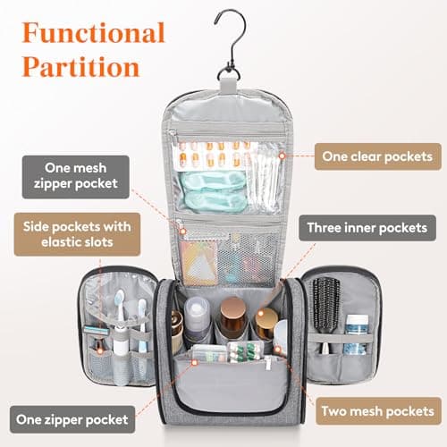 Lifewit Large Hanging Toiletry Bag for Men, Travel Wash Bag, Grey — view 4