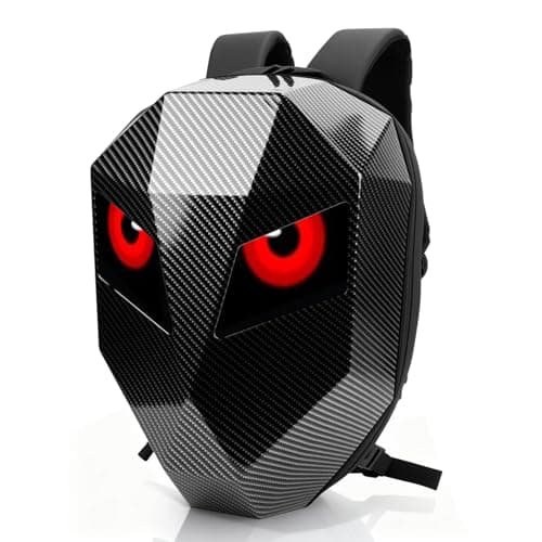 WODHMIEY LED Motorcycle Backpack Gift Idea for Men & Teenagers, Programmable Pixel Display Helmet Backpack 3D Hard Shell & Carbon-Fiber Look, Water-Resistant Laptop Daypack for Travel School Daily Use