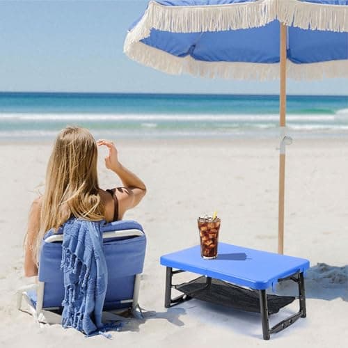 Taylor & Brown Portable Folding Camping Table and Telescopic Stool Set, Adjustable Height Foldable, Lightweight and Sturdy for Outdoor Picnic, Beach, Also Ideal as Lap Desk, Bed Table (Blue) — view 6