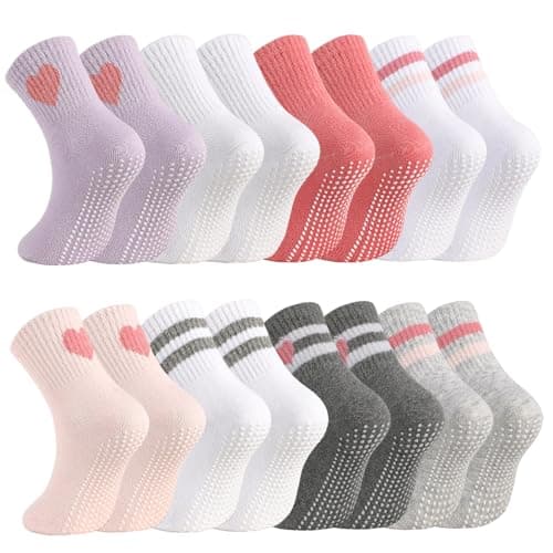 Zuimei 8 Pairs Toddler Anti Slip Grips Socks 1-3Years Unisex Multicolor