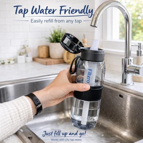 Filtero Filtered Water Bottle 740ml with NSF Certified Filter – BPA-Free, Leakproof, Reduces Chlorine, Odour, VOCs & Microplastics – Gym, Travel, Hiking & Camping – Bottle + Filter — view 3