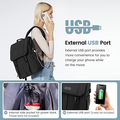 LOVEVOOK Backpack Womens Mens 15.6 inch Laptop Rucksack Bag for Ladies Waterproof High School Bags for Girls Boys Fashion Anti Theft Backpack with USB Casual Daypacks for Travel University Work — view 6
