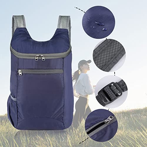 HuaJiao Foldable Backpack, Lightweight Water-Resistant Daypack, Dark Blue — view 4