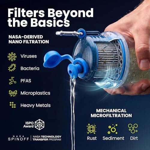 OKO ÖKO - Advanced Water Bottle with Filter Derived from NASA Technology, Filtered Water Bottle for Travel, Outdoors & Home, 1 L, Moss — view 2