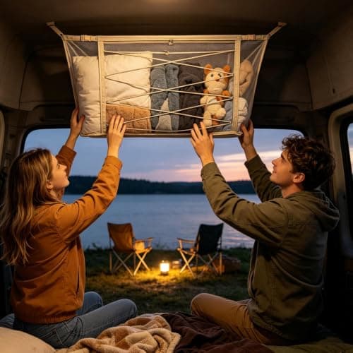 Car Ceiling Cargo Net Fine Mesh Adjustable Buckle Two-Way Zipper Netting — view 2