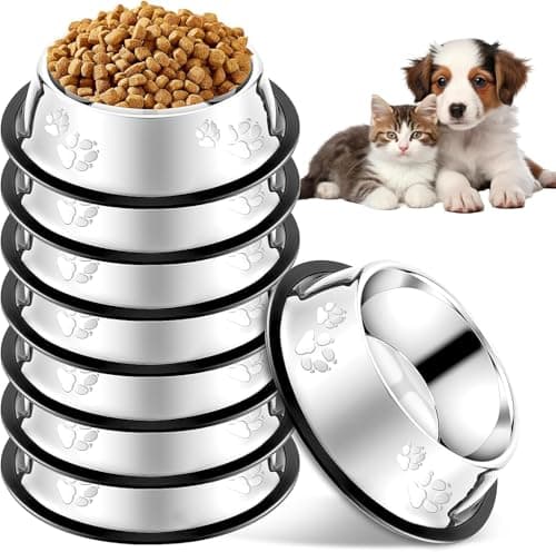 8 Pack Stainless Steel Cat Bowls, Non-Slip Dog Water Dish with Rubber Base Stackable Pet Feeding Bowl Durable Multifunctional Plate for Kitten Puppy Small Dog