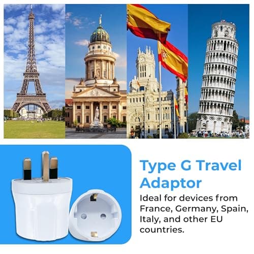 Double Dragon EU to UK Plug Adapter | European 2-Pin to UK 3-Pin Travel Adapter | Schuko & Europlug from France, Germany, Spain, Italy to UK Socket | BS8546 Certified, 13A Fused – White (2 Pack) — view 4