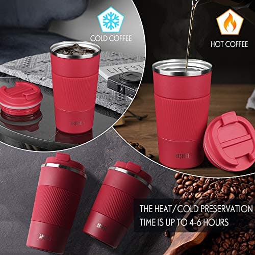 HASAGEI Travel Mug, Insulated Coffee Cup with Leakproof Lid - Vacuum Insulation Stainless Steel for Hot and Cold Water Coffee and Tea Red, 380ml — view 3