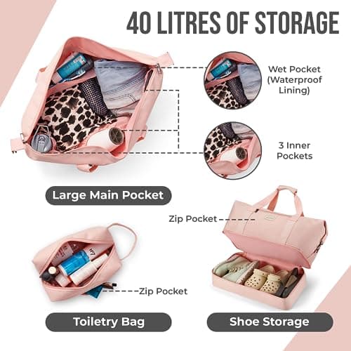 FAROWELL Overnight Hospital Bag, Travel Bags for Women, Pregnancy Baby Maternity Hospital Bag Holdall Duffle, Weekend Bags for Women, Easyjet Cabin Hand Luggage Underseat Weekender Duffel Womens — view 3