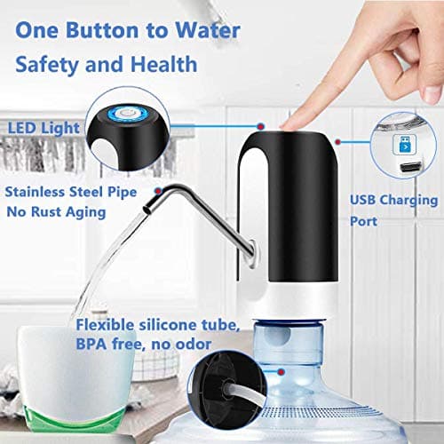 Electric Water Bottle Pump, USB Charging Automatic Drinking Water Dispenser, 30 Days Battery Life, Portable Water Bottle Switch for Universal 2-5 Gallon Bottle, For Home, Office, Travel, Camping,Black — view 4