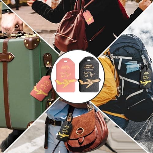 Alyvisun 2Pcs Luggage Tags, PU Suitcase Tags Baggage Labels Luggage Labels for Suitcases with Name ID Card, Suitcase Labels Travel Tags for Luggage Baggage Bags Business, Black and Rose — view 5