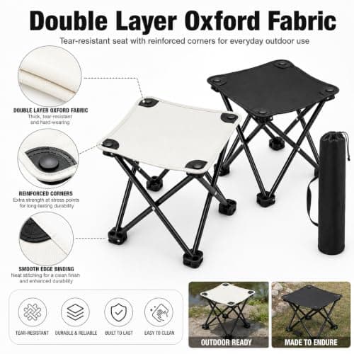 Portable Folding Camping Stool,Metal Frame Foldable Foot Rest Stool (Black) — view 3