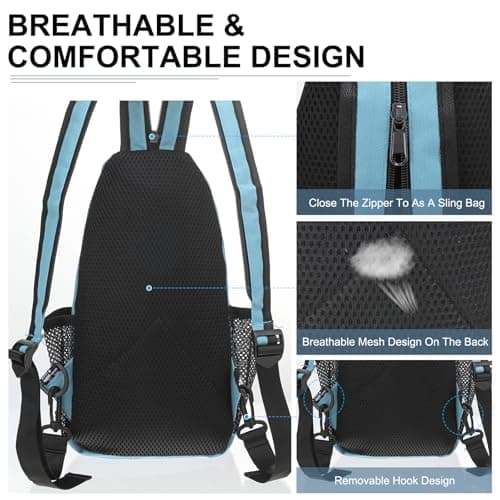 DTGN Convertible Sling Bag Crossbody Backpack - 8.5"x15" (LXH) Good for Women Men Hiking Travel Cycling - Multifunctional Shoulder Bag Casual Packs with Headphone Jack - Blue — view 3