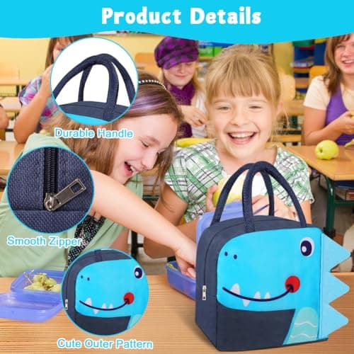 Aucuu Kids Lunch Bag for Boys, Dinosaur Lunch Bag, Insulated Lunch Box, Portable Lunch Box for Kids with Cartoon Cute Design, Foldable Reusable Lunch Cooler Bags for School Travel Picnic — view 5