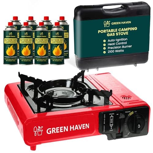 Green Haven Camping Stove Gas Portable | 2100W Cooker with 8 Gas Canisters