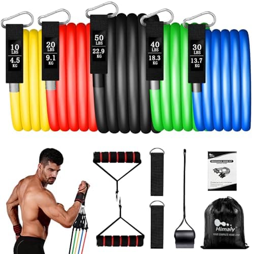 Resistance Bands Set with Handle, 5pcs Exercise Band for Men and Women
