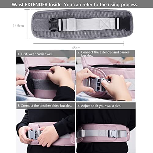 Bebamour Baby Carrier with Hip Seat, Newborn to Toddler 0–36 Months, Ergonomic Infant Carrier with Adjustable Waist Belt, Head Hood, Teething Pads & Waist Extender, Grey — view 6