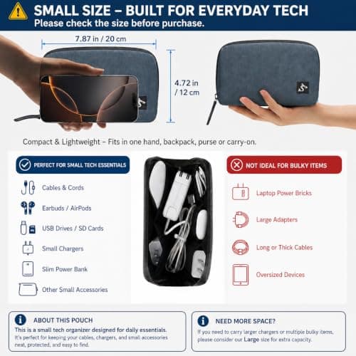 Small Electronics Organizer Travel Case, Cord and Cable Tech Bag Pouch — view 3