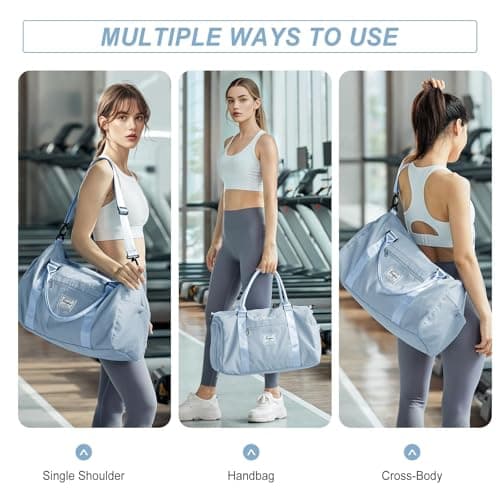 HYC00 Gym Bags Women Men Sports Duffle Bag with Shoes Compartment & Wet Pocket,Travel Duffel Bags for Women Large Weekend Overnight Holdall for Hospital Swimming Carry on Hand Luggage Bag,Sky Blue — view 6