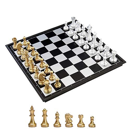 KOKOSUN Magnetic Chess Set with Folding Chess Board Gold and Silver Pieces Storage Convenient, Educational Toys/Gift for Kids and Adults (25×25cm)