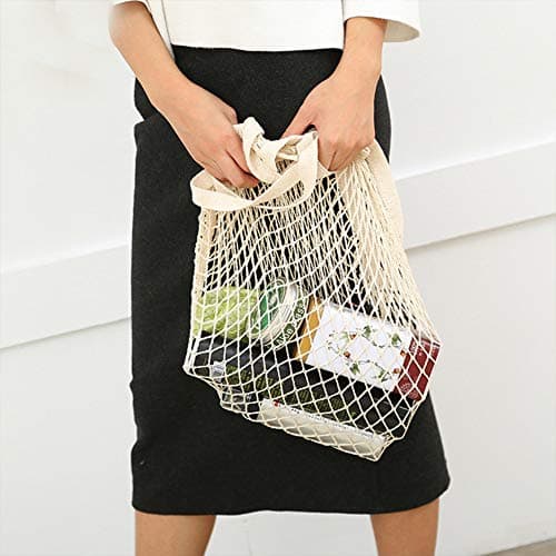 Pveath 3 Pack Grocery Mesh Bags Portable/Reusable/Washable Organic Cotton String Shopping Bags Produce Net Tote Bags with Short Handle Shopping Handbag for Fruit Vegetable Storage (White) — view 4