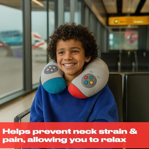 OHS Travel Pillow, Game Controller Kids Neck Pillows for Travel Memory Foam Neck Support Pillow Compact Lightweight Ergonomic Flight Neck Pillows for Adults, White — view 5