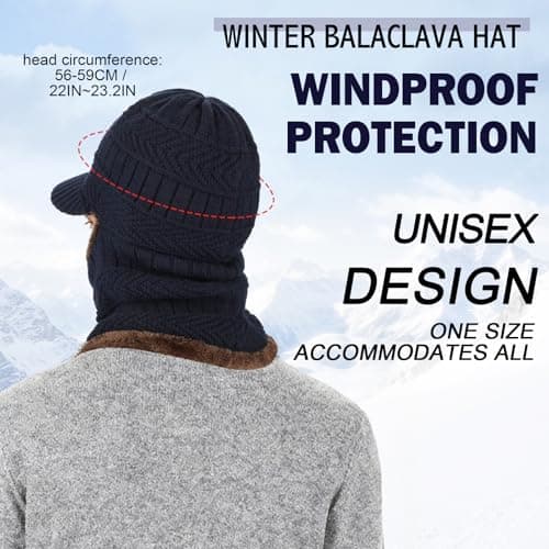 AYPOW Winter Knit Balaclava Beanie Hat with Flexible Neck Warmer, Unisex Windproof Warm Ski Face Mask for Outdoor Sports - Navy Blue — view 4