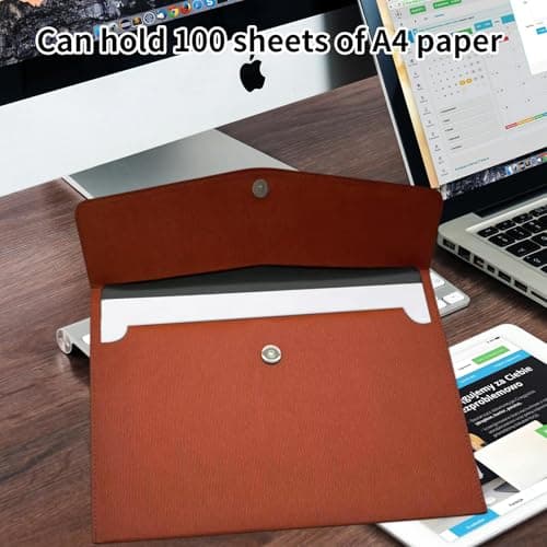 YMWALK A4 Document File Folder Wallet,PU Leather Portable and Waterproof Document Holder Organizer Envelope File Storage Bag for Business,Travel,Office, Home,and School Use (Brown) — view 4