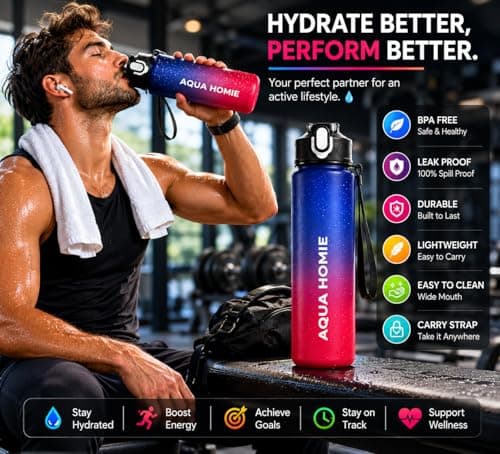 Pack of 2 Water Bottle with Straw 750ml – Leakproof BPA Free Sports Water Bottle for Gym, School & Travel – Motivational Drinking Bottle with Time Markings for Kids & Adults (Blue-Red Mix, 750ml) — view 6