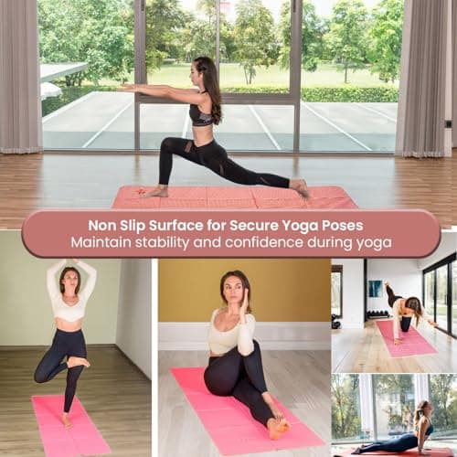TJC Foldable Travel Yoga Mat 6MM - Non Slip Lightweight Portable Gym Fitness Training Pilates Exercise Mat - Indoor Outdoor Workout Yoga Mats for Women & Men - 188 x 63 CM - Pink — view 4