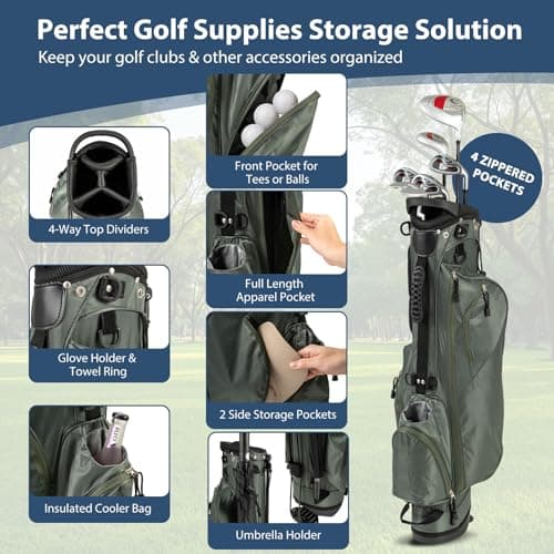SPOTRAVEL Golf Stand Bag, Lightweight Golf Clubs Storage Bags with Adjustable Dual-Strap, 4-Way Top Divider & Foldable Bracket, Waterproof Golf Trolley Bag for Adults (Olive Green) — view 5