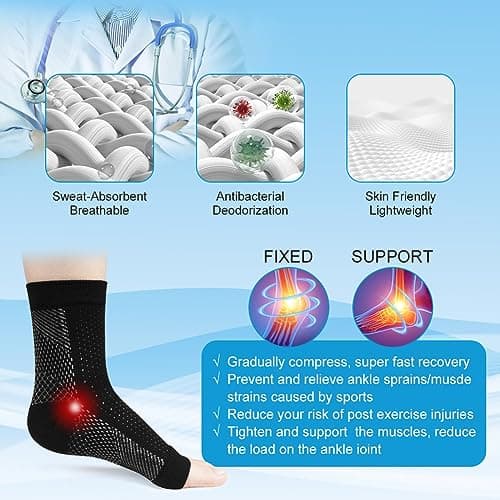 ACWOO Plantar Fasciitis Socks, 4 Pairs Neuropathy Socks Ankle Compression Socks for Women Men, Breathable Anti-Slip Ankle Support Brace Wide Calf Compression Socks for Pain Relief, Flying, Running — view 5