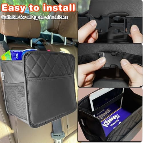 Noaman 2 Pack PU Leather Car Seat Storage Organizer with 3 Pockets Backseat Car Organizer 2 in 1 Car Trash Bag Can 8 Liters Large Capacity Multifunction Car Essentials interior Accessories Black — view 6
