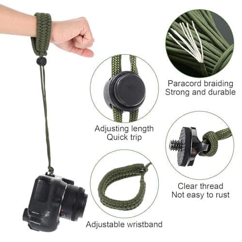 Yuanchu Camera Wrist Strap Lanyard, Adjustable Nylon Camera Wristband Straps with a 1/4" screw Quick Release Camera Hand Strap for Action Cameras Selfie Sticks Tripods Phone Mounts(Green) — view 3